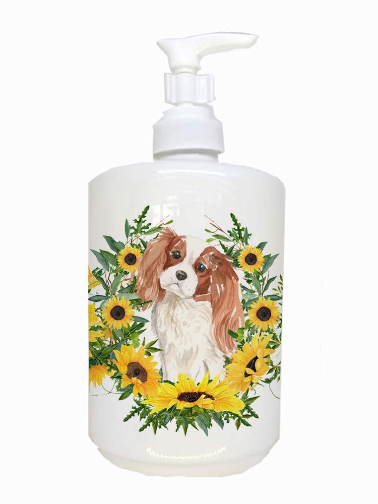 Caroline'S Treasures Ck2920Soap Blenheim Cavalier Spaniel In Sunflowers Ceramic Soap Dispenser Hand Soap Dispenser Pump Bottles