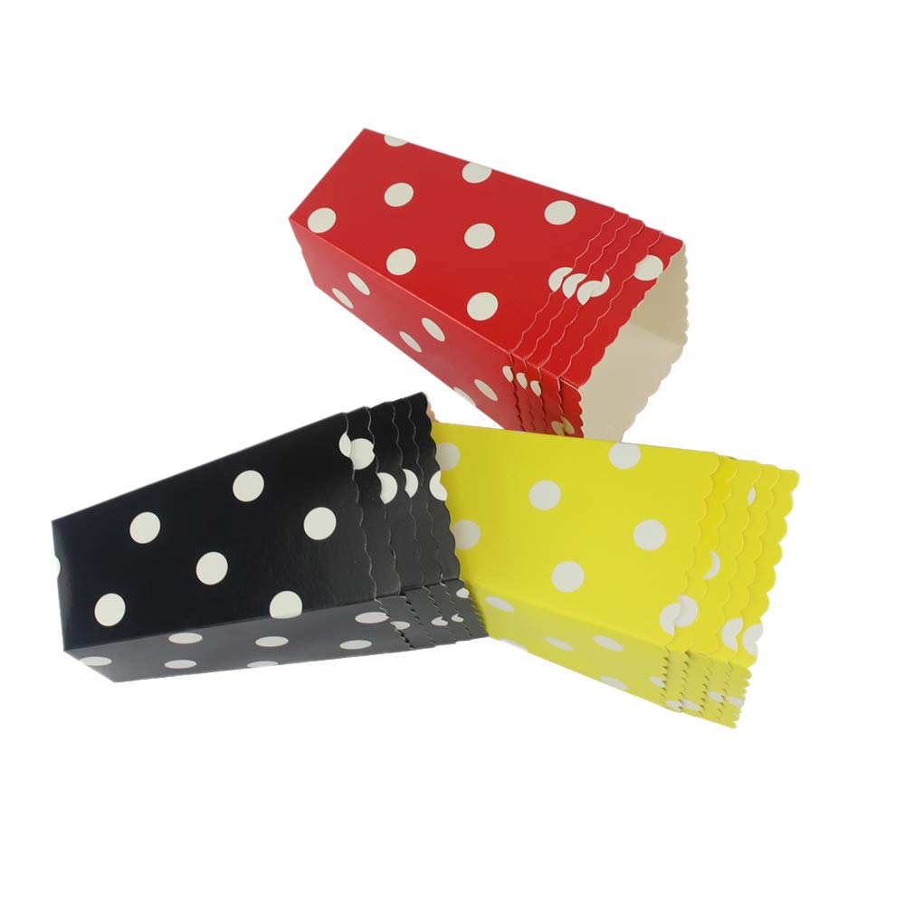 Red Black Yellow Paper Popcorn Boxes 36Pcs, Cardboard Polka Dot Popcorn Containers For Party Favor (Red Black Yellow, 36Pcs)