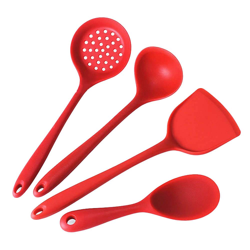 Spatlus 4Piece Red Silicone Cooking Utensils Set  Turner Spatula, Skimmer, Ladle And Spoon Spatula  Nonstick Eco Kitchen Uten