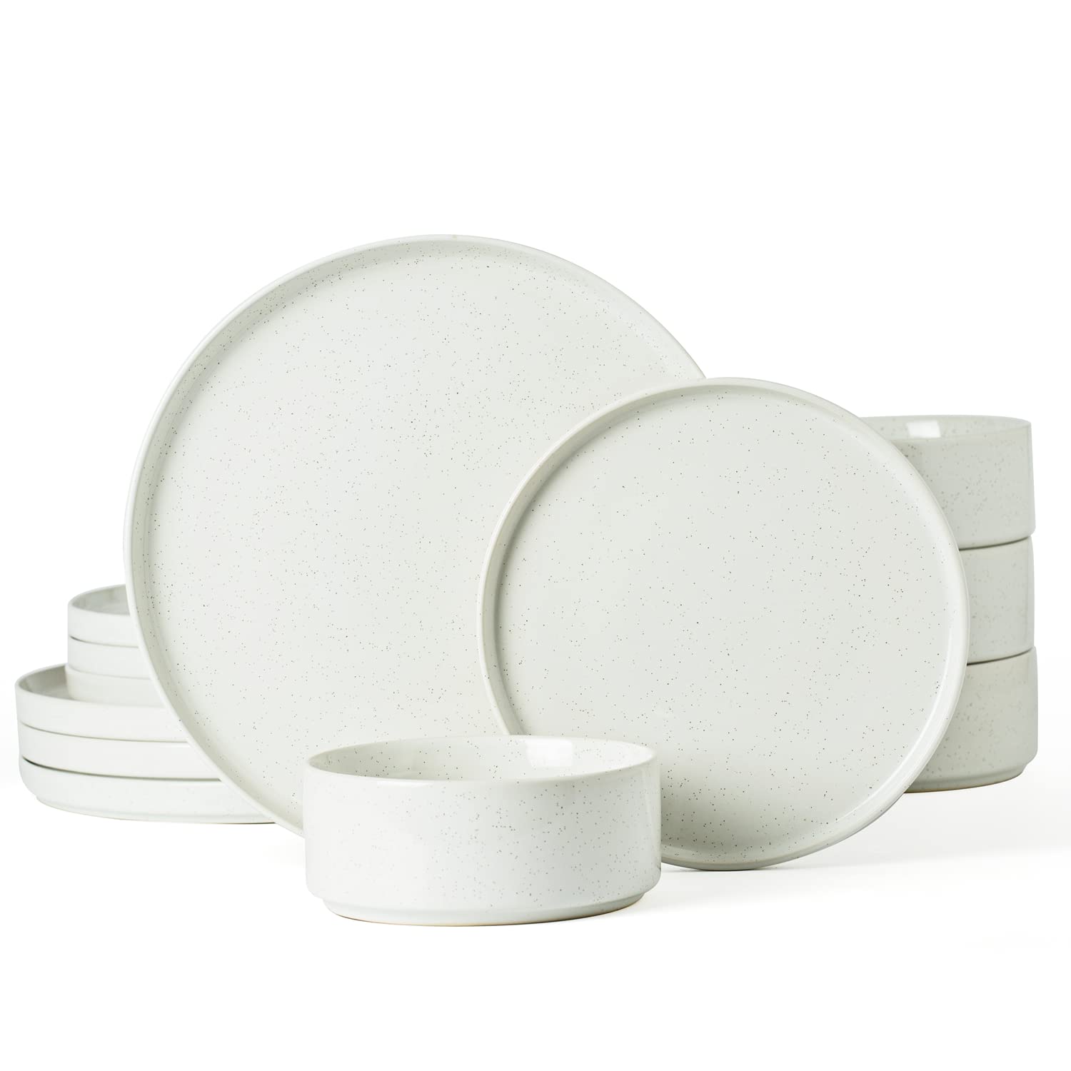Famiware Nebula Plates and Bowls Set, 12 Pieces Dinnerware Sets, Dishes Set for 4, White
