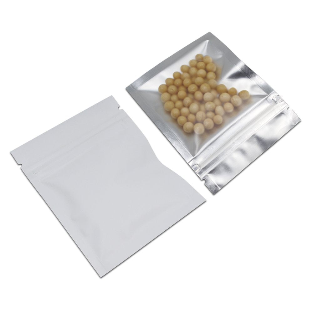 PABCK 100 Pcs 3.3x5.1 inch (Inside Size 2.9x3.9 inch) Matte White Front Window Resealable Foil Zipper Lock Pouch for Zip Reclosa
