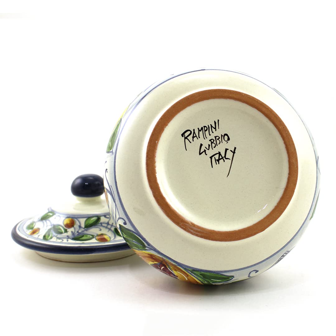 Ceramiche Rampini Hand Painted Italian Ceramic Garlic Jar - Multicolor, Handmade in Gubbio, Garlic Keeper, Made in Italy