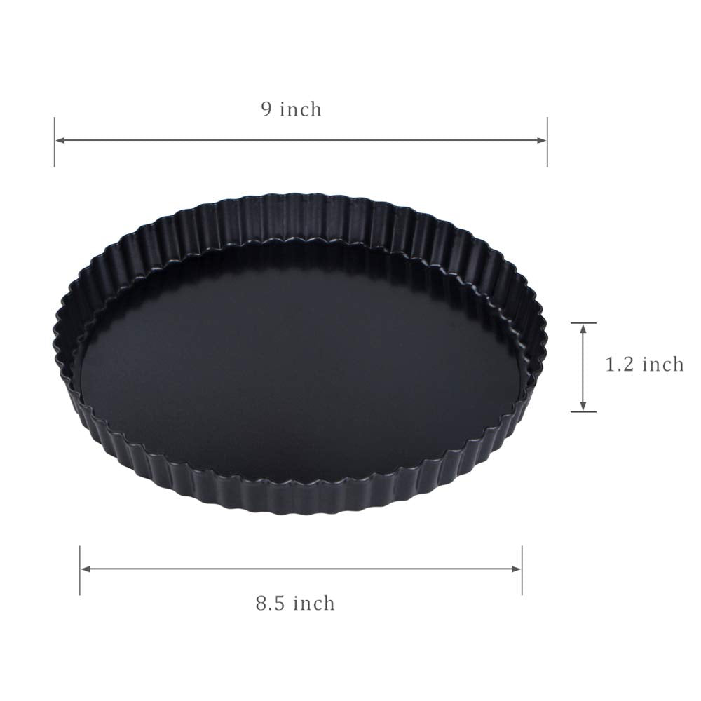 Webake 9 Inch Round Tart Pan With Removable Loose Bottom, Non-Stick Carbon Steel Fluted Flan Quiche Pan Large Tart Tin