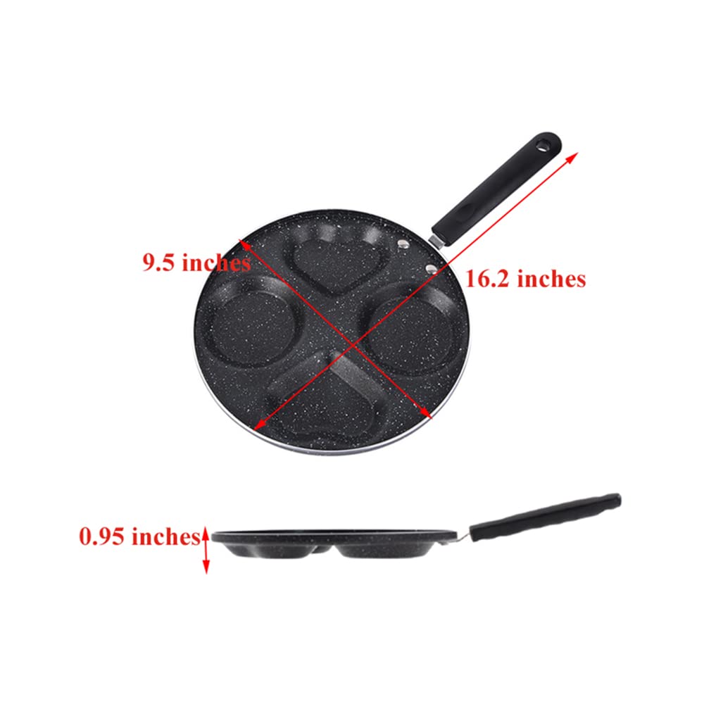 Jieqijiaju Egg Frying Pan 4 Cup, Nonstick Pancake Pan Heart Shape Egg Cooker Pan Blini Griddle Crepe Pan Silver Dollar Pancake M