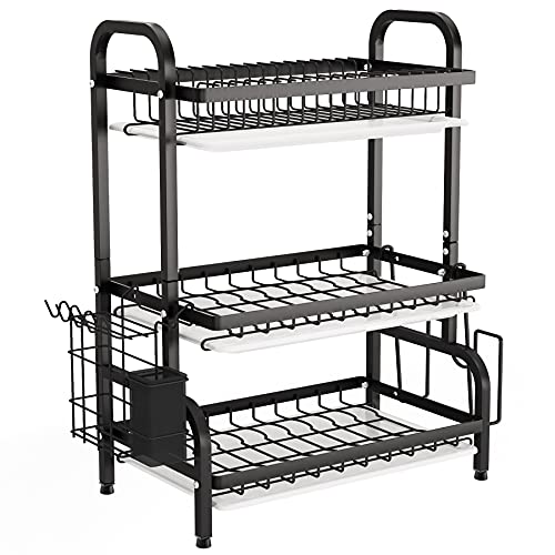 1Easylife Dish Drying Rack, 3 Tier Dish Rack With Tray Utensil Holder, Large Capacity Dish Drainer With Cutting Board Holder Dra