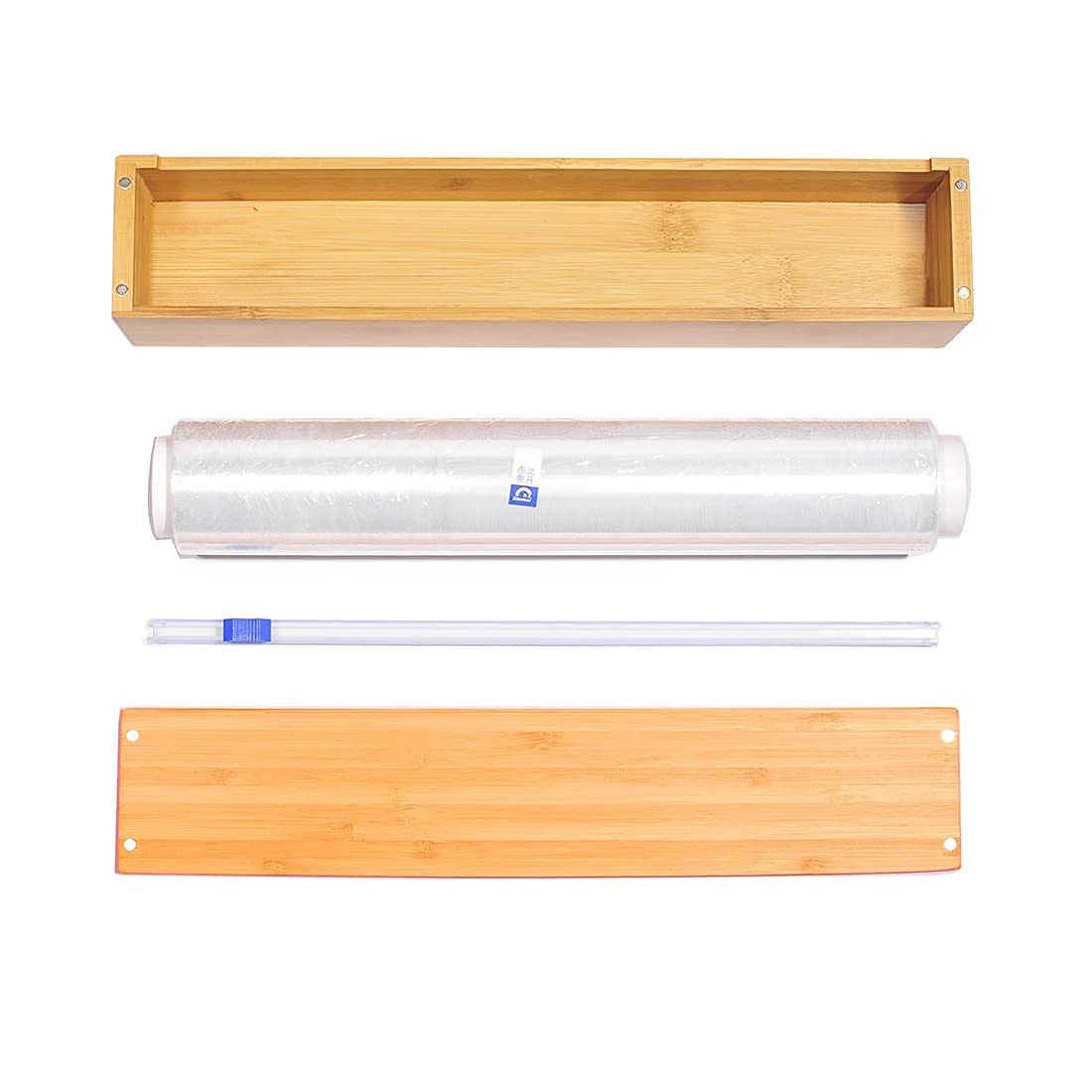 Plastic Wrap Dispenser, Bamboo Wood Cling Food Wrap Dispenser, With Slide Cutter & A Roll Of 11.5'' X300 Ft Bpa Free Plastic Wra