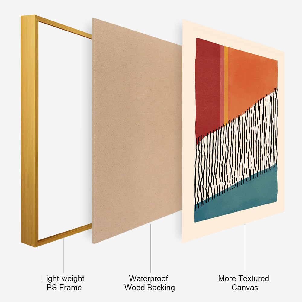 Hpinub Boho Framed Canvas Prints Wall Art Set, Mid-Century Abstract Color Block Shape Wall Decor, Geometric Illustrations Art Ph