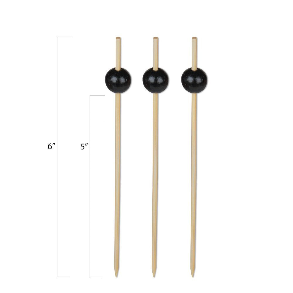 Black Bead Appetizer Or Sandwich Picks/Swizzle Sticks - 6'' - 100Ct