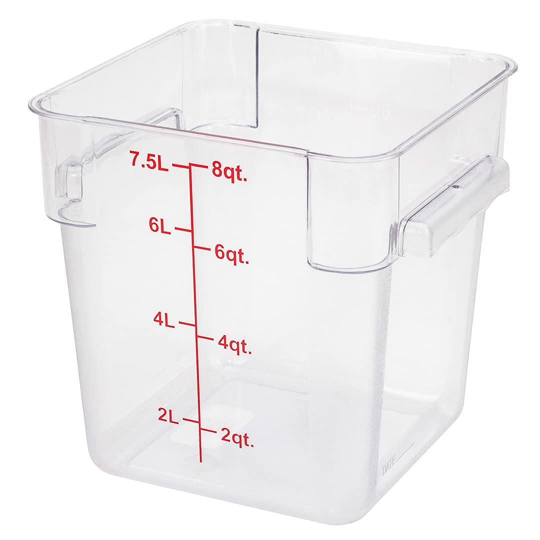 Restaurantware Met Lux 8 Quart Brine Bucket, 1 Square Marinating Container - With Volume Markers, Built-In Handles, Clear & Red