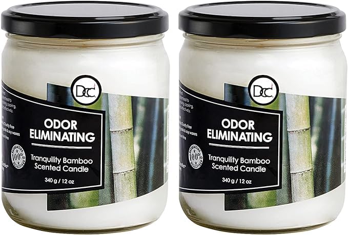 Bamboo Two Pack Odor Eliminating Highly Fragranced Candles - Eliminates 95% of Pet, Smoke, Food, and Other Smells Quickly - Up t