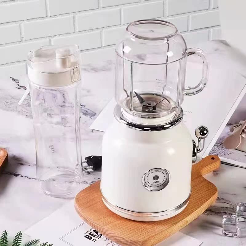 Mini Blender With Double Cup Retro Shake And Ice Crush Maker Countertop Juice Blender With Stainless Steel Blades Cn Plug(White)