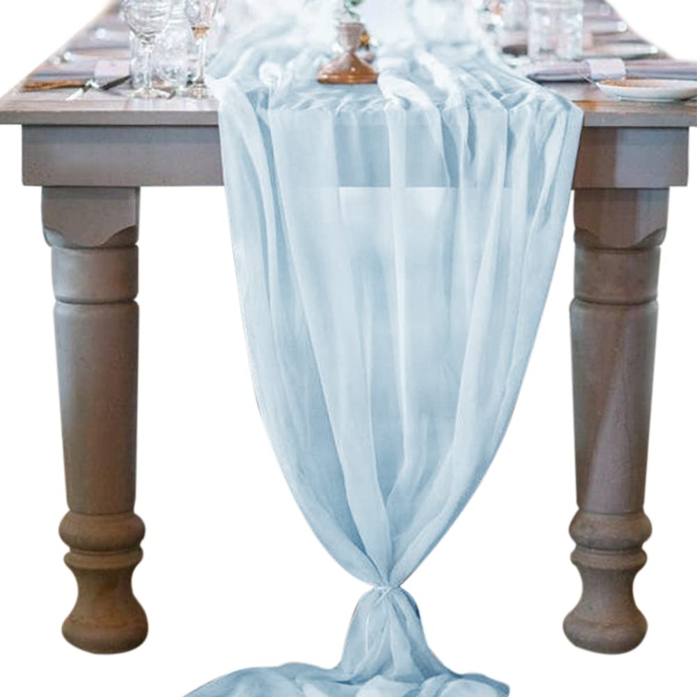 Socomi 10Ft Light Blue Chiffon Table Runner 29X120 Inches Wedding Runner Sheer Thanksgiving Christmas Bridal Shower Decorations