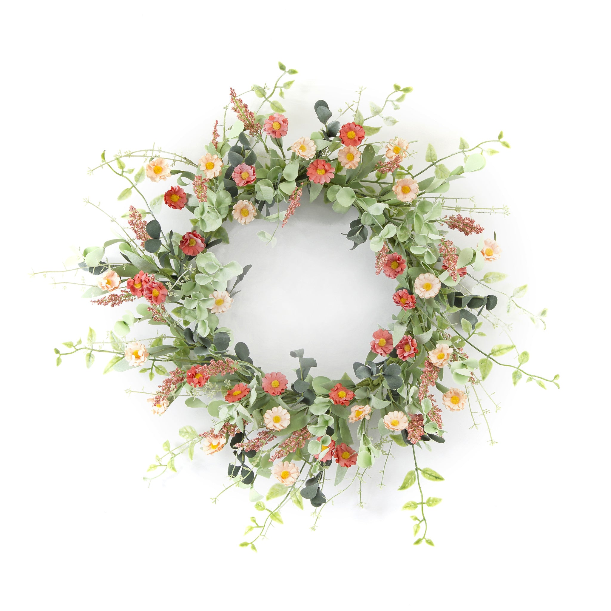 24 Pink and Green Artificial Spring Daisy Wreath