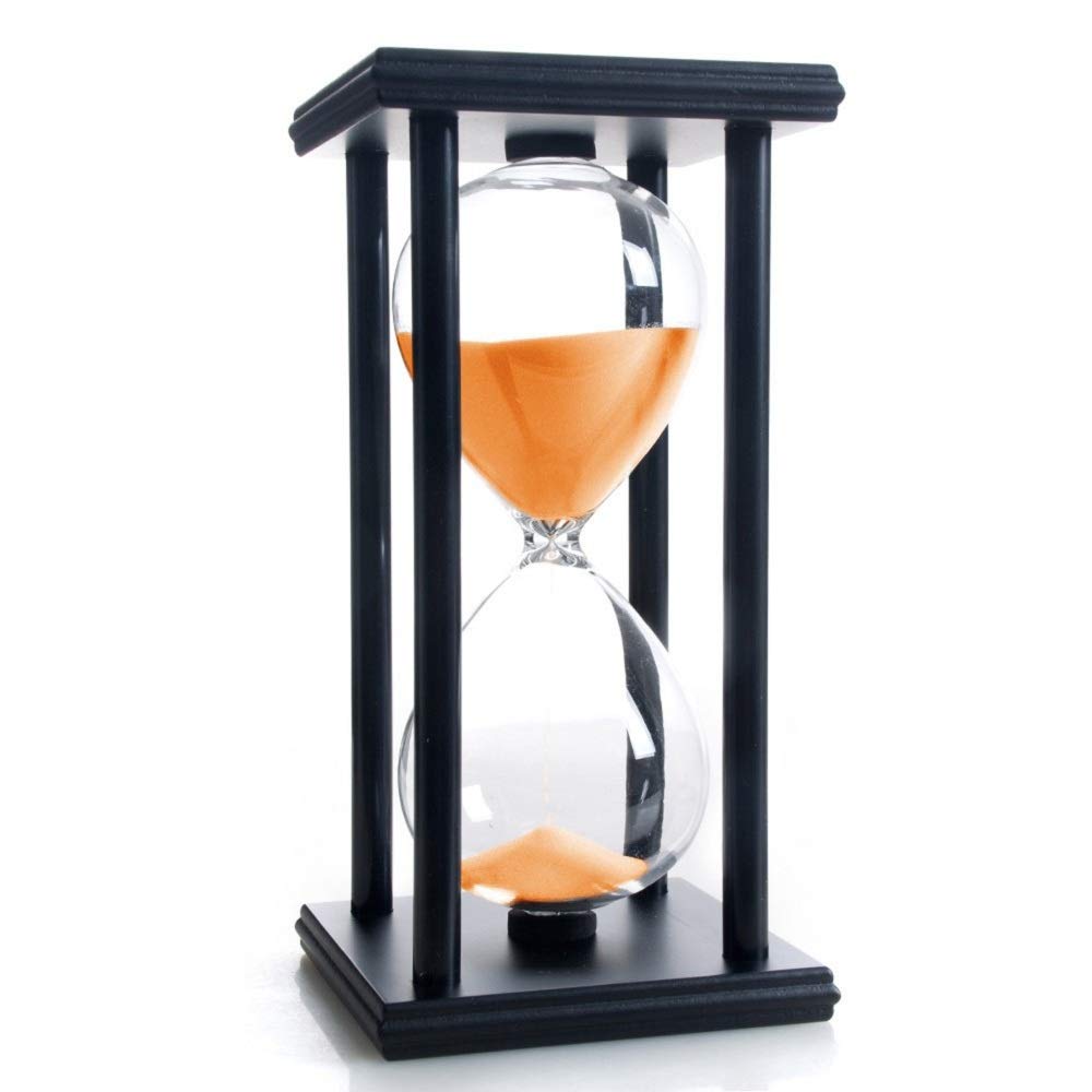 Hourglass 60 Minutes Orange Sand Timer, Black Wooden Frame Sandglass