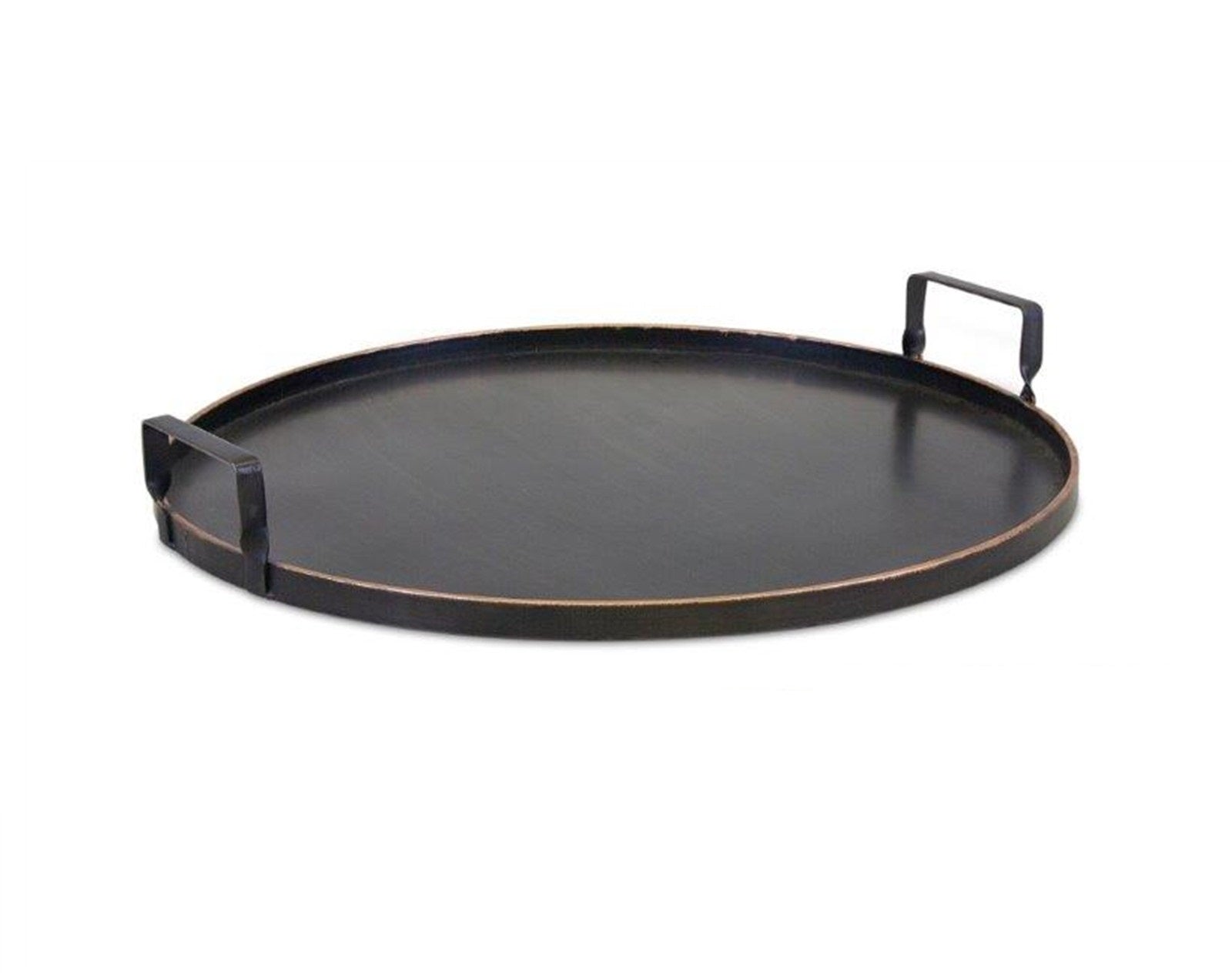 Set Of Two Black and gold Round Metal Serving Tray With Handles