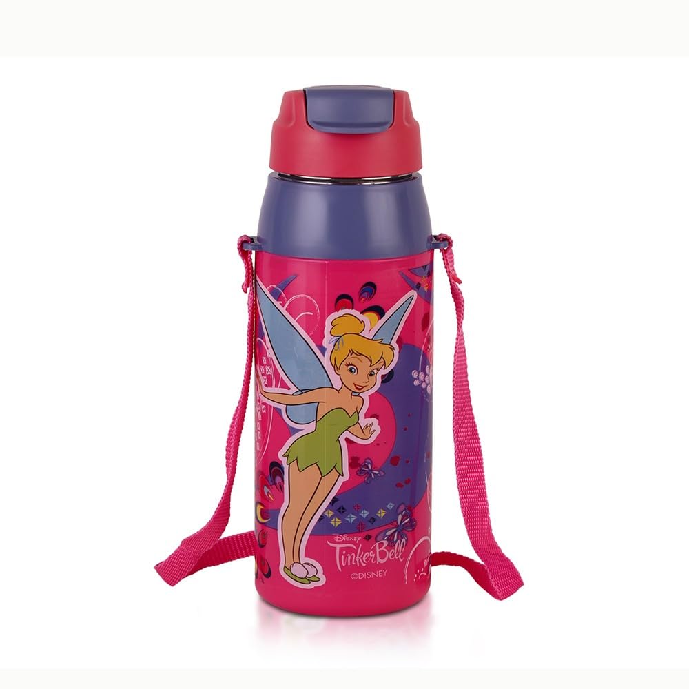 Cello Puro Steel-X Hydra Kid 400 Inner Steel Insulated Water Bottle 400Ml, Pink | Tinkerbell Design | Isi Certified, Leakproof |
