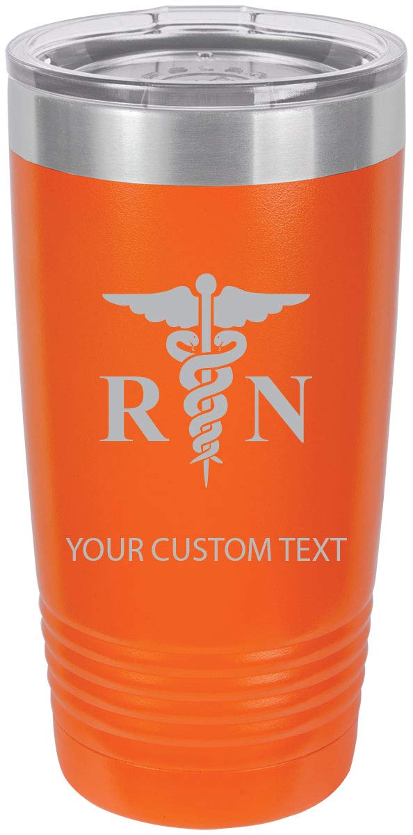 Rn Registered Nurse Personalized Add Your Custom Text Insulated Tumbler 20 Oz Travel Coffee Mug Customizable (Orange)