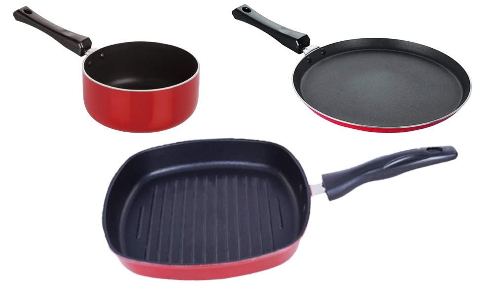 Nirlon Non Stick Cooking Pan And Pot Utensils Gift Kitchen Set Of 3 Pieces (Ft10_Sp(B)_Gp24)