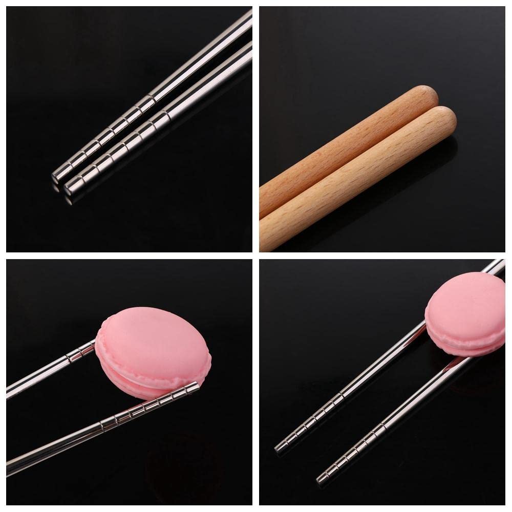 2 Pair Natural Beech Wood Sushi Chopsticks, 15 Inch Non-Slip Stainless Steel Chopsticks, Extra Long Noodle Hot Pot Chopstick Chi