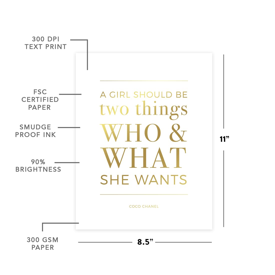 Andaz Press Women'S Wall Art Collection, 8.5X11-Inch, Metallic Gold Ink, A Girl Should Be Two Things: Who And What She Wants, Co