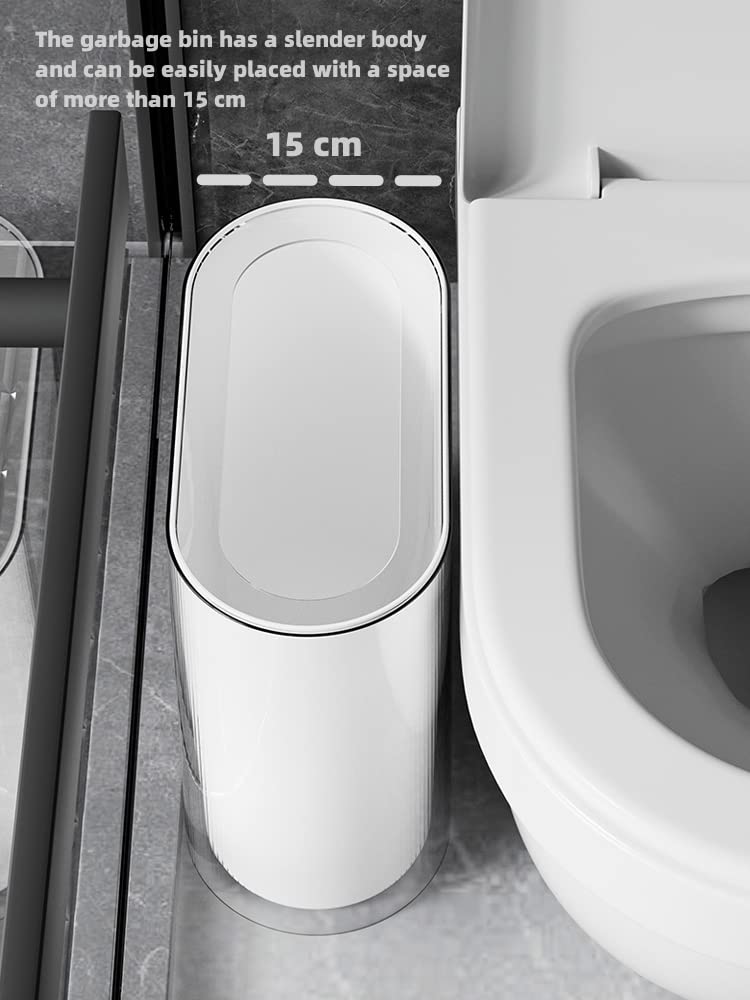 Ieek Small Waste Basket Slim Trash Can 3.2 Gallon/12L Clear And White Garbage Can Rectangle Plastic Wastebaskets Container Bin F
