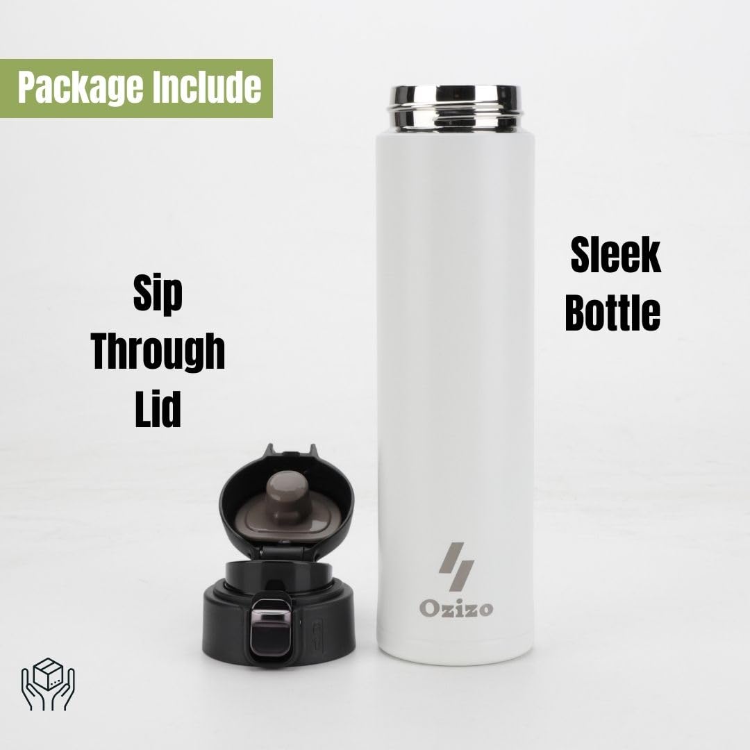 Insulated Water Bottle, Stainless Steel Water Bottle, Double Wall Vacuum Insulated Bottle, Ozizo 18 Oz One Touch Drink Cup, Hot