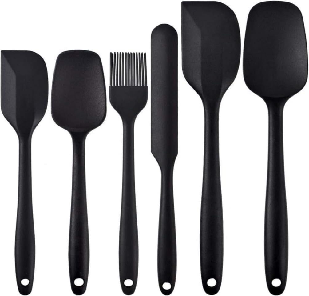 Ganraj 6Pcs Black Silicone Spatula Set  HeatResistant Up To 500F, Seamless NonStick Kitchen Utensils With Stainless Steel Co