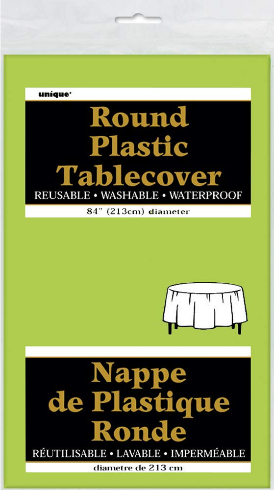Elegant Lime Green Solid Round Plastic Table Cover (84'')- Premium Waterproof Tablecloth - Perfect For Parties & Events, 1 Pack