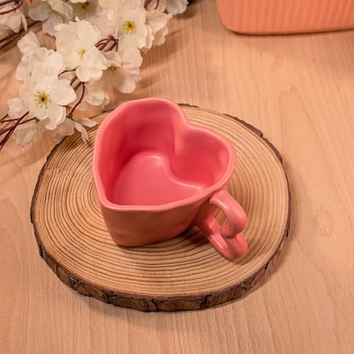 Rare Planet Handcrafted Pink HeartShaped Ceramic Mug Pack Of 1  Unique Coffee & Tea Mug For Boyfriend & Girlfriend Aesthetic D