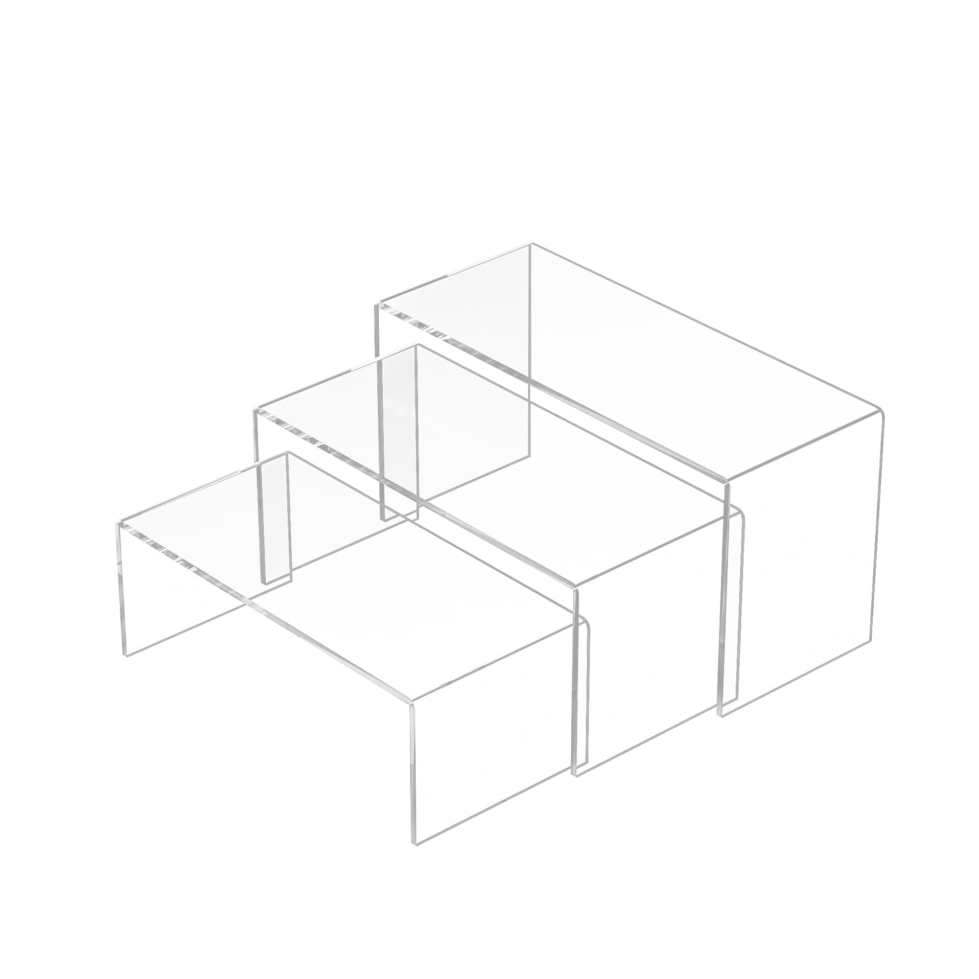 Sezanrpt 8.5x9x9.5 Inch Acrylic Risers Display Stands 3pcs, Rectangular Display Risers 3 Steps, Clear Acrylic Stand for Brand St