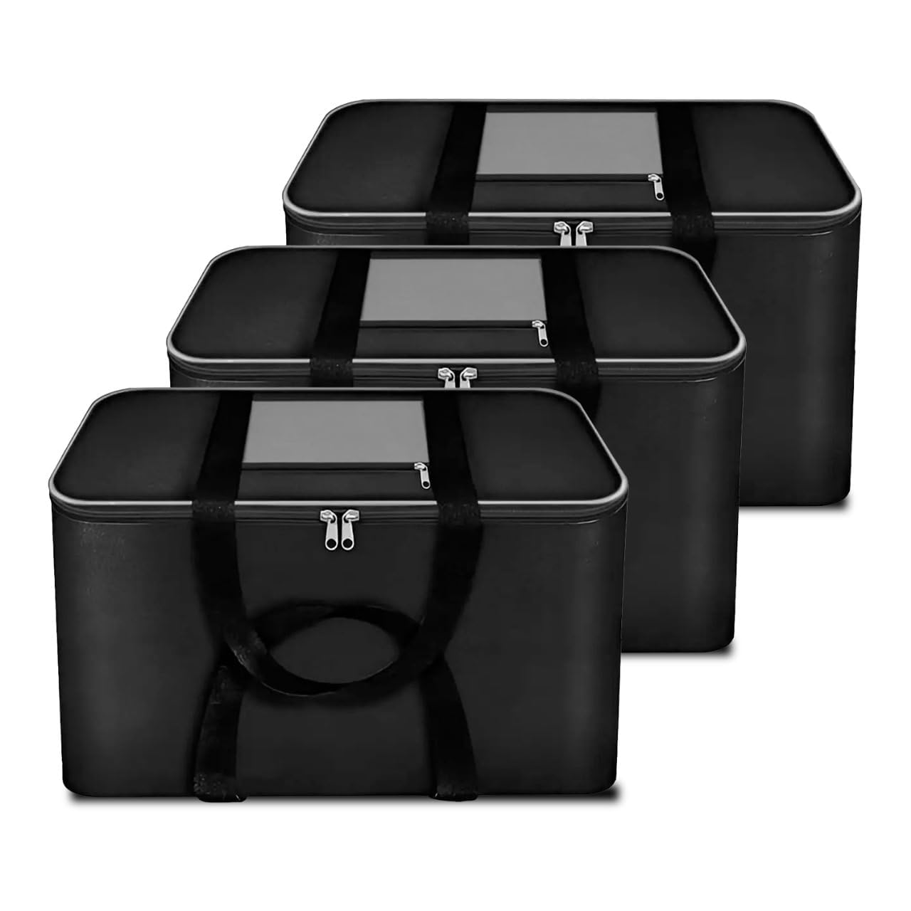 Storite 3 Pack Moisture Proof Nylon Large Size Foldable Underbed Storage Bag For Clothes, Blankets (54 X 46 X 28 Cm)  Black, Re