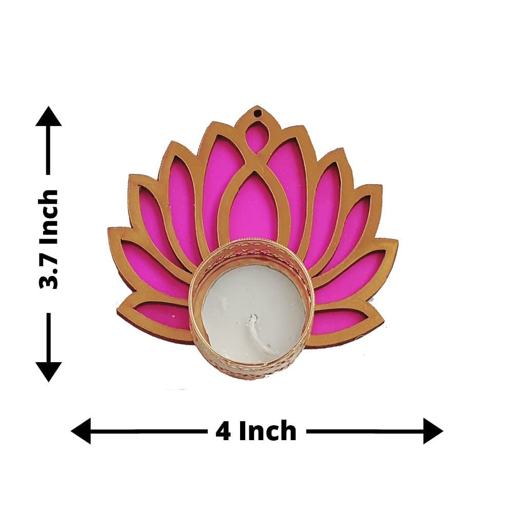 GIFT JAIPUR Handmade 7 Pc Pink & Cream Lotus Flower Diya Rangoli Candles with Wax for Diwali Ganesh Chaturthi Laxmi Pooja Home T