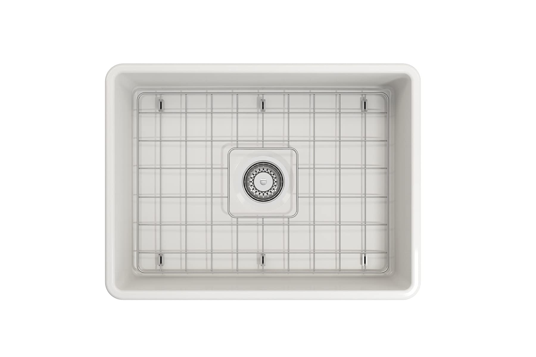 Bocchi Classico White Apron Front Fireclay 24 In. Single Bowl Kitchen Sink With Protective Bottom Grid, Strainer, And Chrome Fau