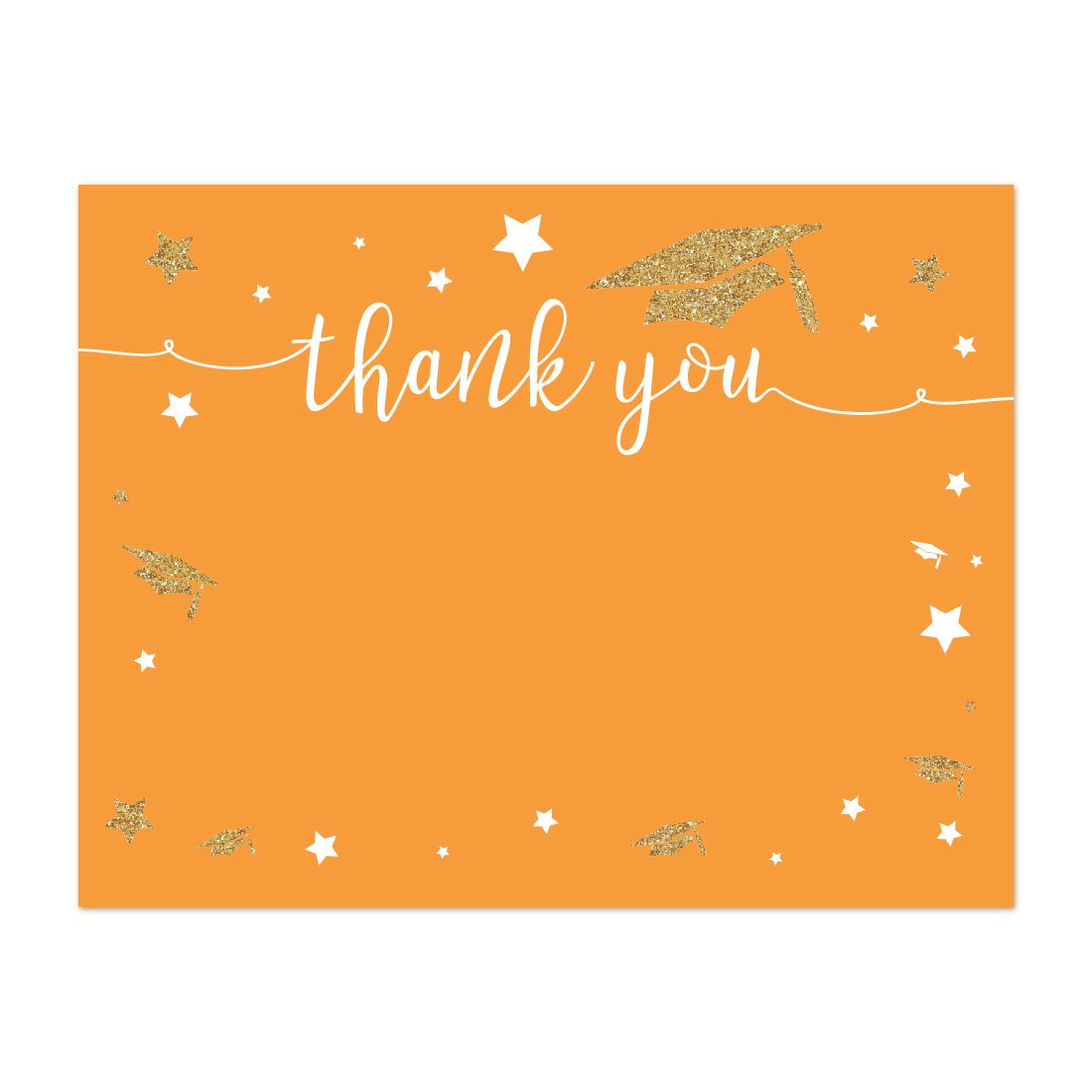 Andaz Press Orange And Gold Glittering Graduation Party Collection, Blank Thank You Notes With Envelopes, 20-Pack