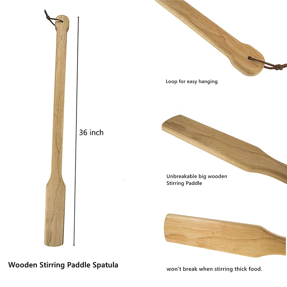 Ajinteby Wooden Stirring Paddle Spatula Enjoy Natural & Safe & Bristle Free For Cooking Mixing In Big Stock Pots, 36 Inch Heat R