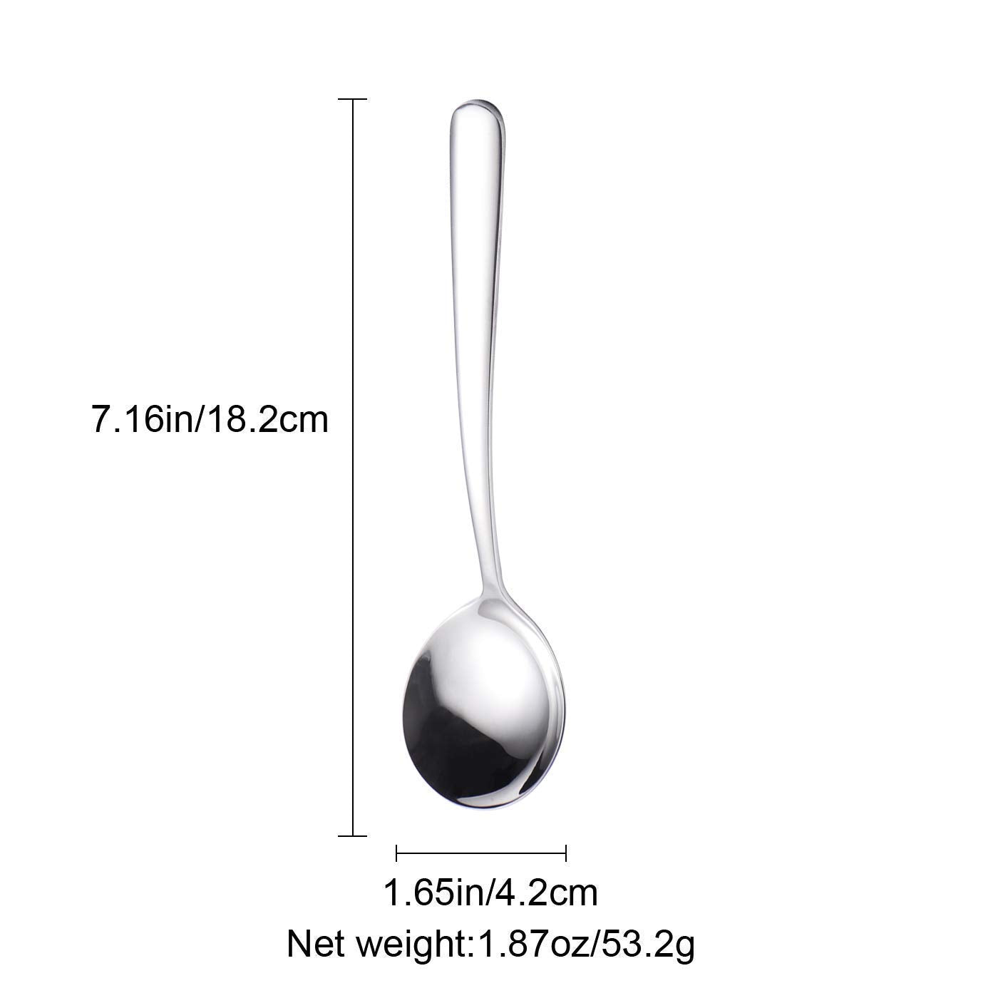 Soup Spoons 6-Pack 18/10 Stainless Steel Large And Heavy Duty Round Spoons Elegance Series 7 Inch Long 1.9 Ounces Weight By Iron