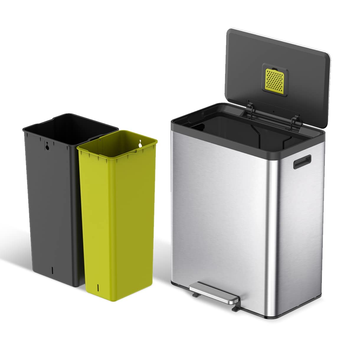 EKO EcoCasa II 36L+24L Dual Compartment Kitchen Recycle Trash Can  Stainless Steel Finish