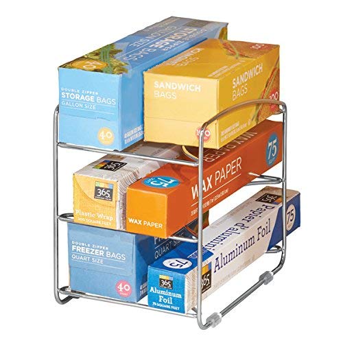 Indian Decor 31589 Kitchen Organizer Rack For Aluminium Foil, Sandwich Bags, Plastic Wrap  3 Tier, Chrome