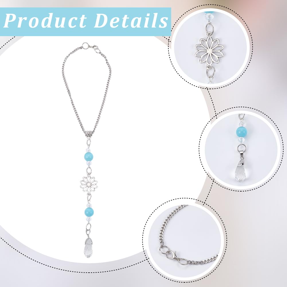 CREATCABIN Flower Rear View Mirror Car Charms Crystal Boho Car Mirror Hanging Decor Car Decoration Ornament Sun Catcher Healing