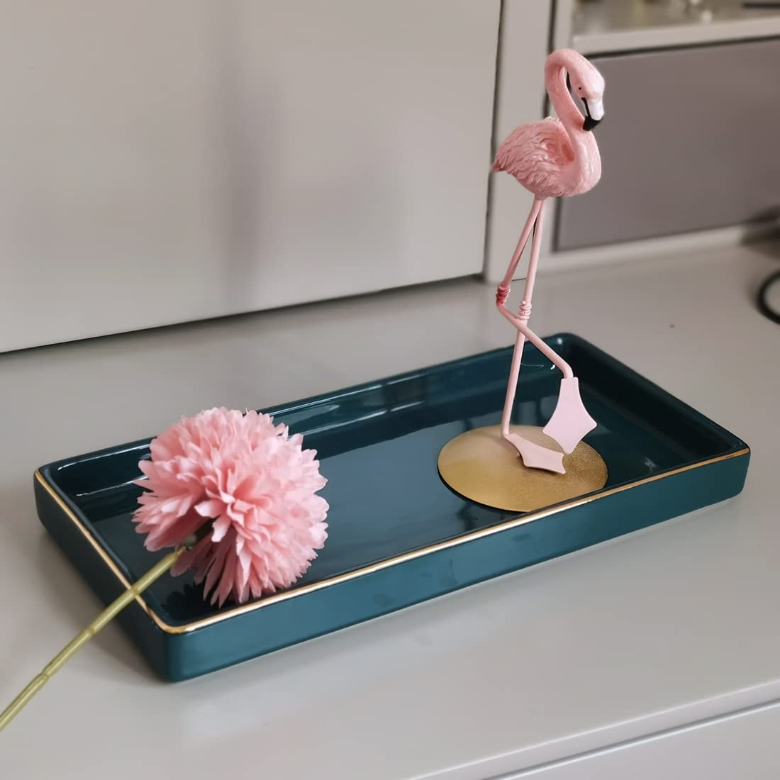 10 X 5 Ceramic Bathroom Tray For Countertop, Decorative Vanity Tray For Dresser Tops, Small Rectangular Trays For Perfume, Candl