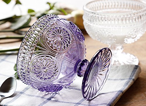 CHOOLD Vintage Flower Embossed Glass Footed Dessert Bowl Ice Cream Bowl Trifle Bowl Salad Bowl Candy Cake Bowl for Home Party Wedding 9oz