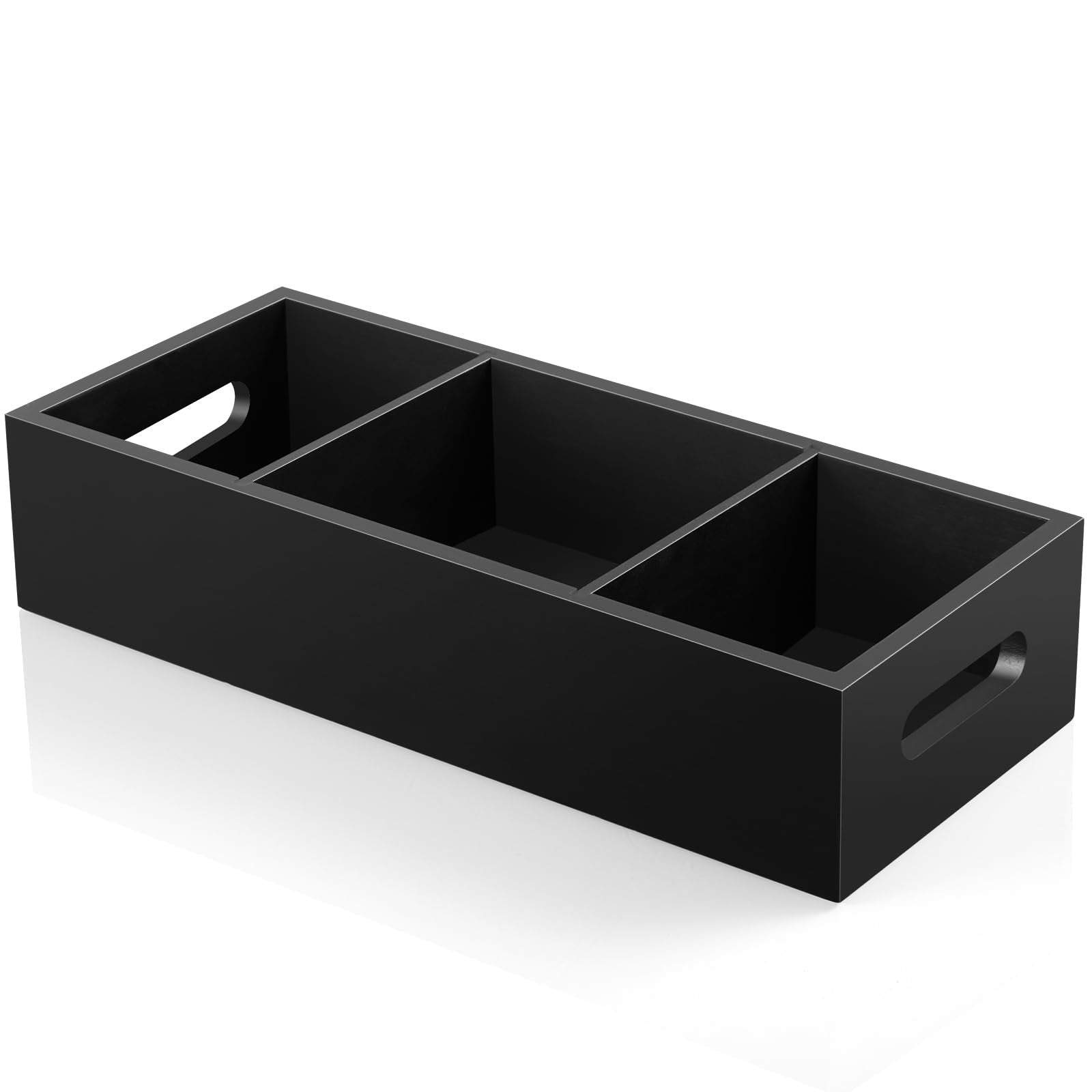 14 Inch Bathroom Basket with Removable Dividers - 3 Comparments Wood Toilet Paper Basket with Handle for Back of Toilet Tank Top