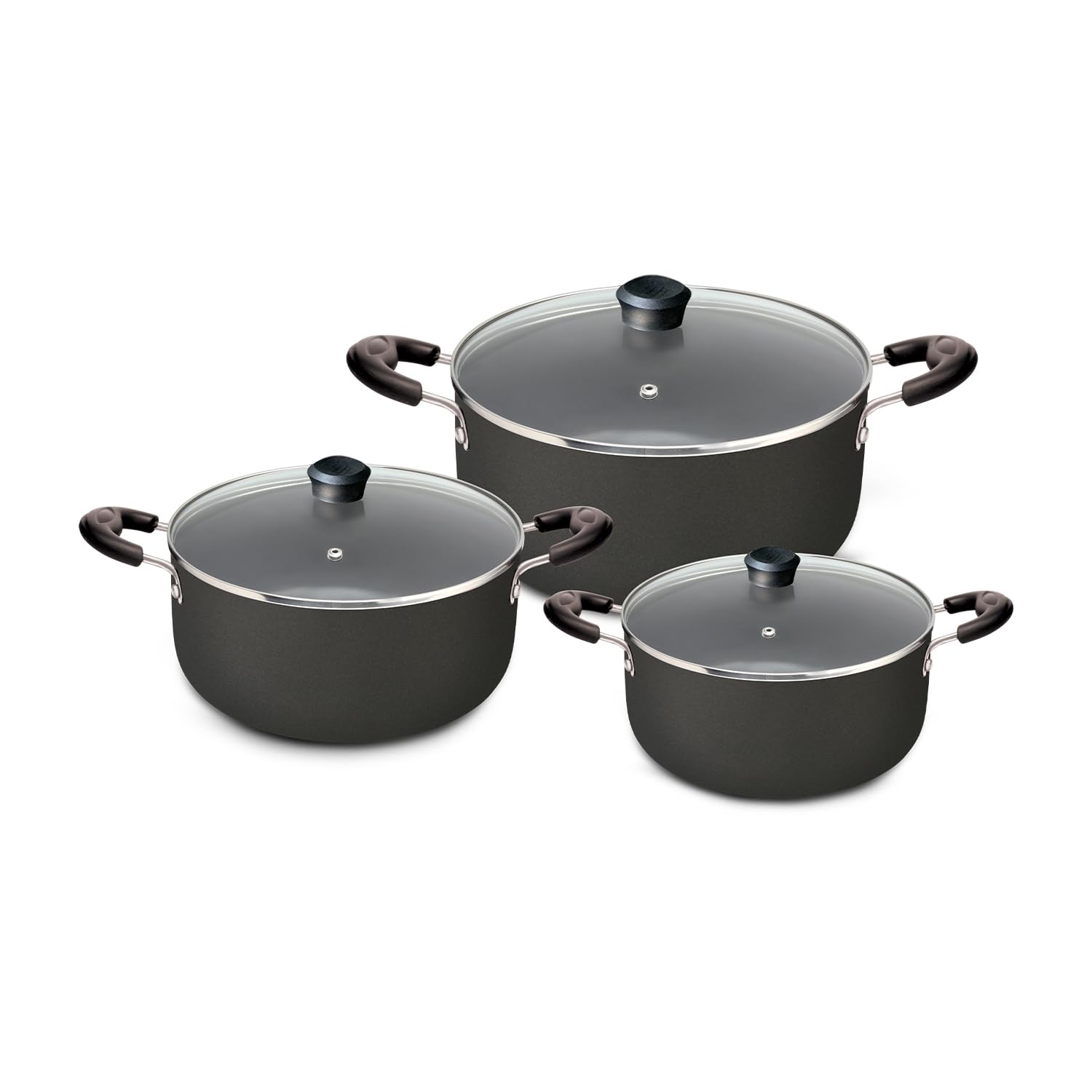 Nirlep Sakhi 6 Pieces Gift Set With 3 Casseroles Set With 3 Glass Lid| Induction Cookware Set| 5Layer Pfoa Free Coating| Non St