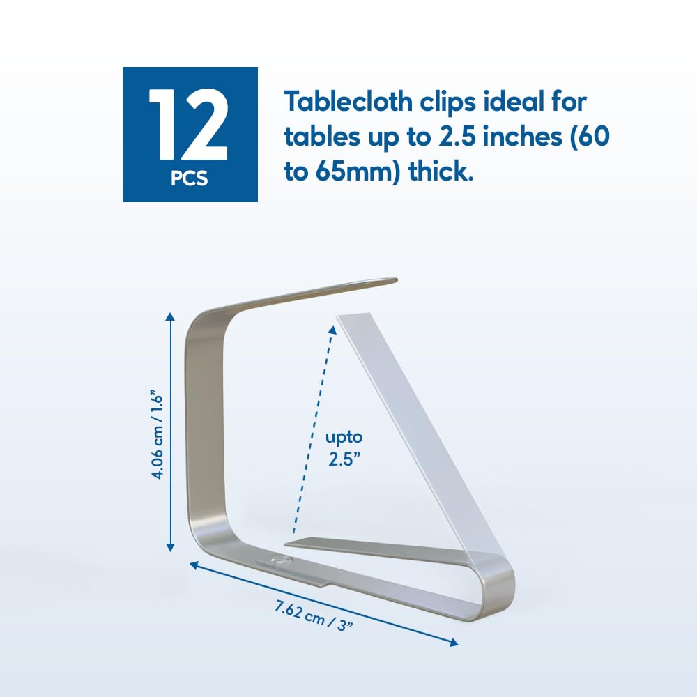 Protensils 12 Pcs Picnic Tablecloth Clips For Outdoor Tables - Stainless Steel Table Cloth Clip, Fits For 2.5    Thick Tables, M