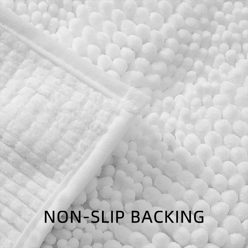 Tengtenglink Bath Mats For Bathroom,Thick Soft Chenille Floor Mats,Non Slip Shower Mats Ultra Water Absorbent Doormat (Pure Whit