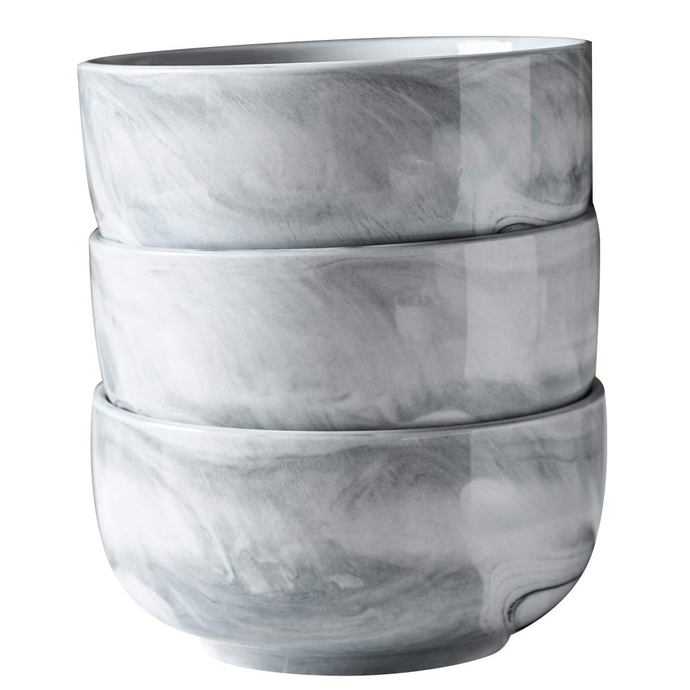 Yundu 28 Ounce Gray Marble Porcelain Bowls Ice Cream, Dessert, Cereal, Pasta Bowls, Microwave And Dishwasher Safe Bowls For Kitc