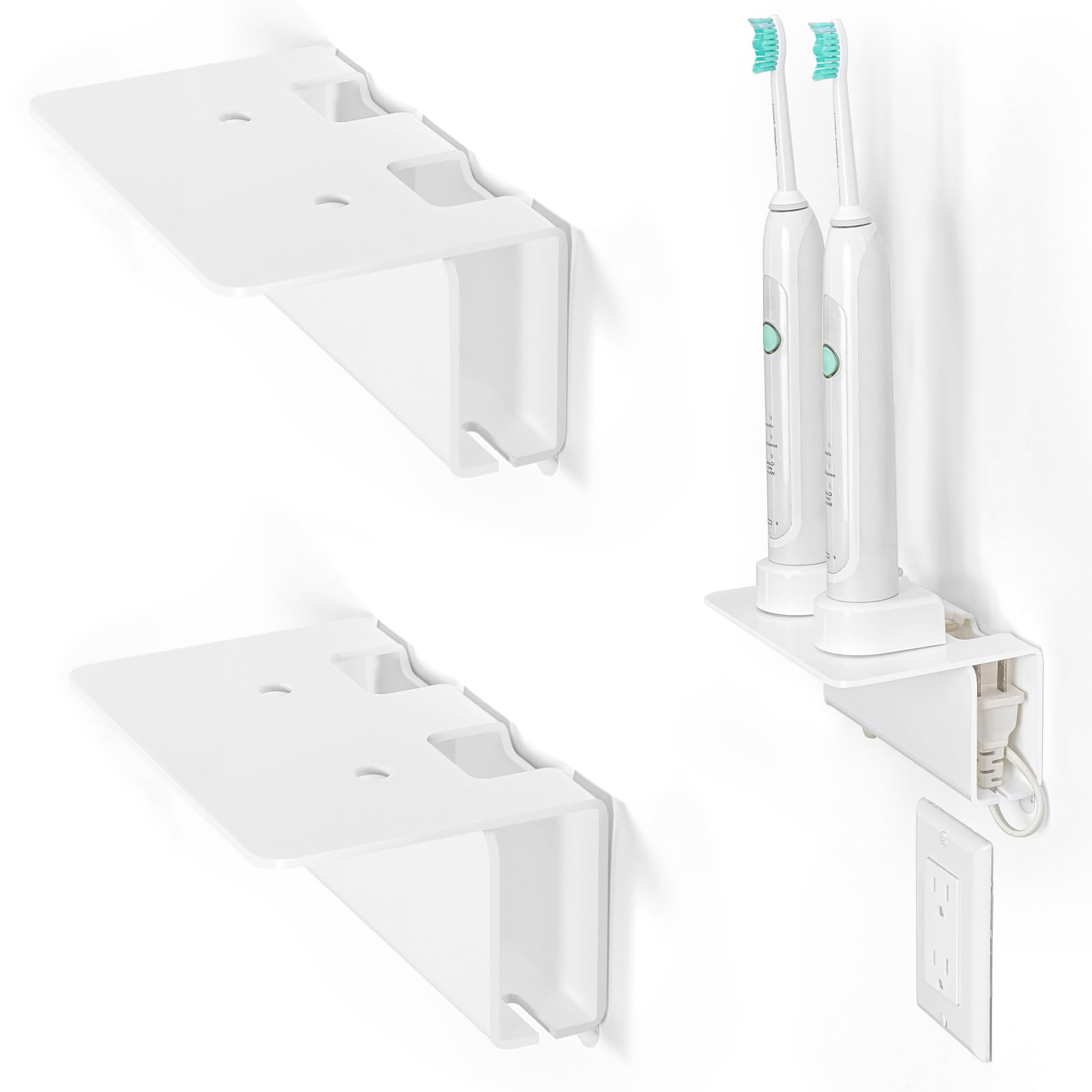 Oaprire Electric Toothbrush Holder For Bathroom, 2 Pack Acrylic Electric Toothbrush Holder Wall Mounted Come With Cable Organize