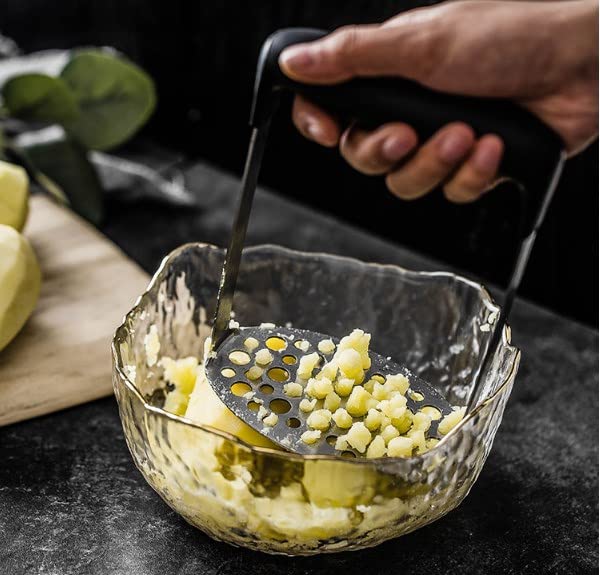 Zerone Stainless Steel Potato Banana Masher - Multifunctional Mashing Tool for Vegetables and Fruits - Black/Silver