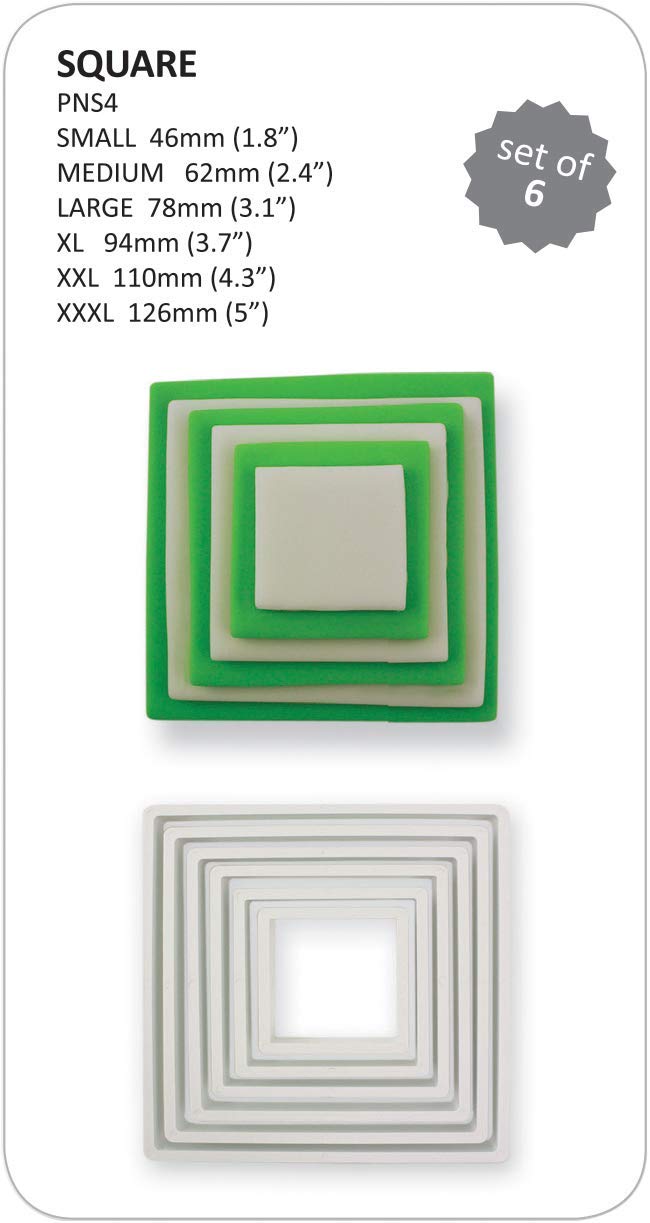 Pme Square Cookie, Set Of 6 Cutters, For Cake Decorating