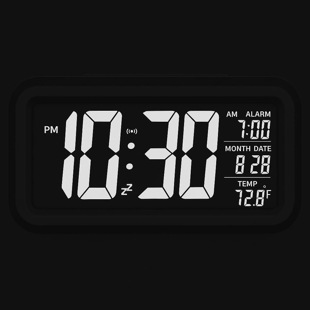 Aerys Digital Alarm Clock, Table Clock With Automatic Sensor, Date And Temperature Display, Compact Desk Clock For Students, Hom